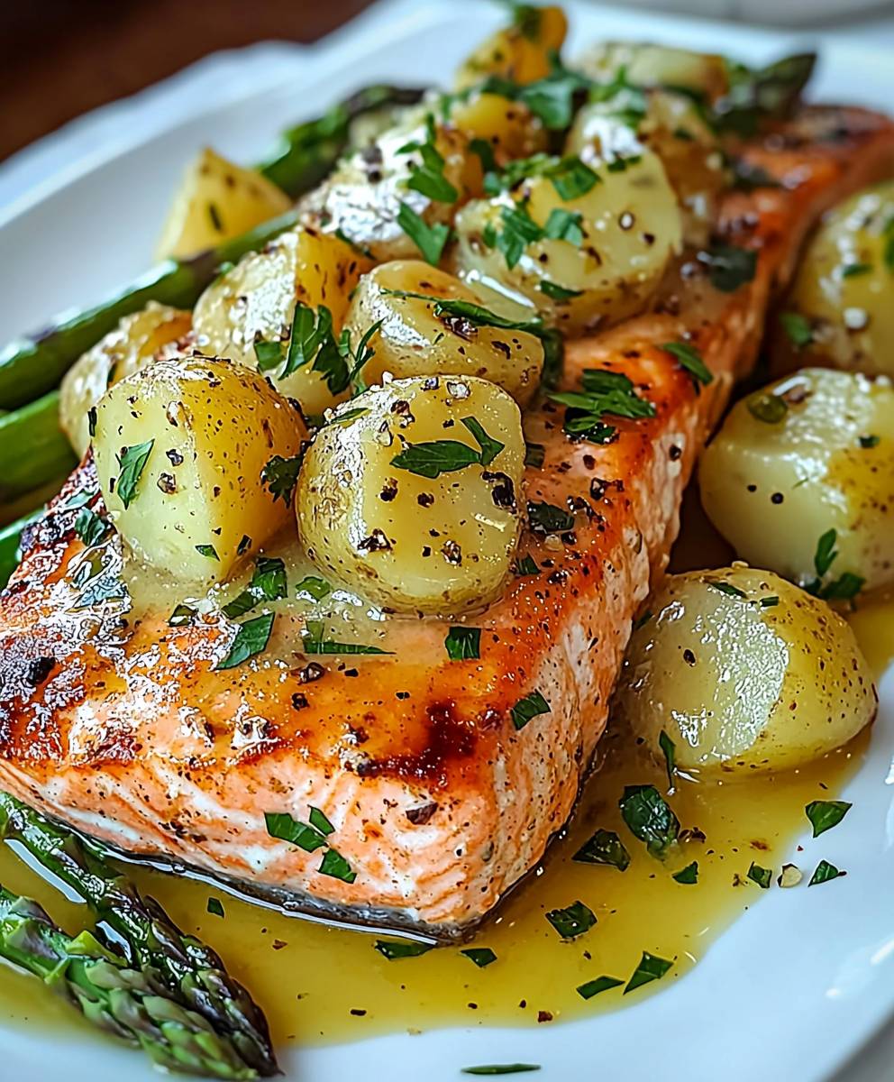Gefülltes Lachsfilet: Rezept mit Spargel und Kartoffeln