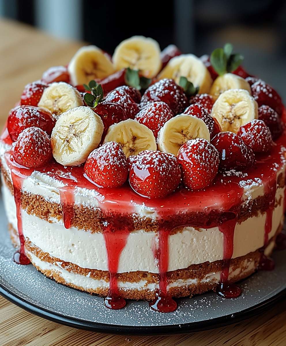 Erdbeer Stracciatella Bananen Torte