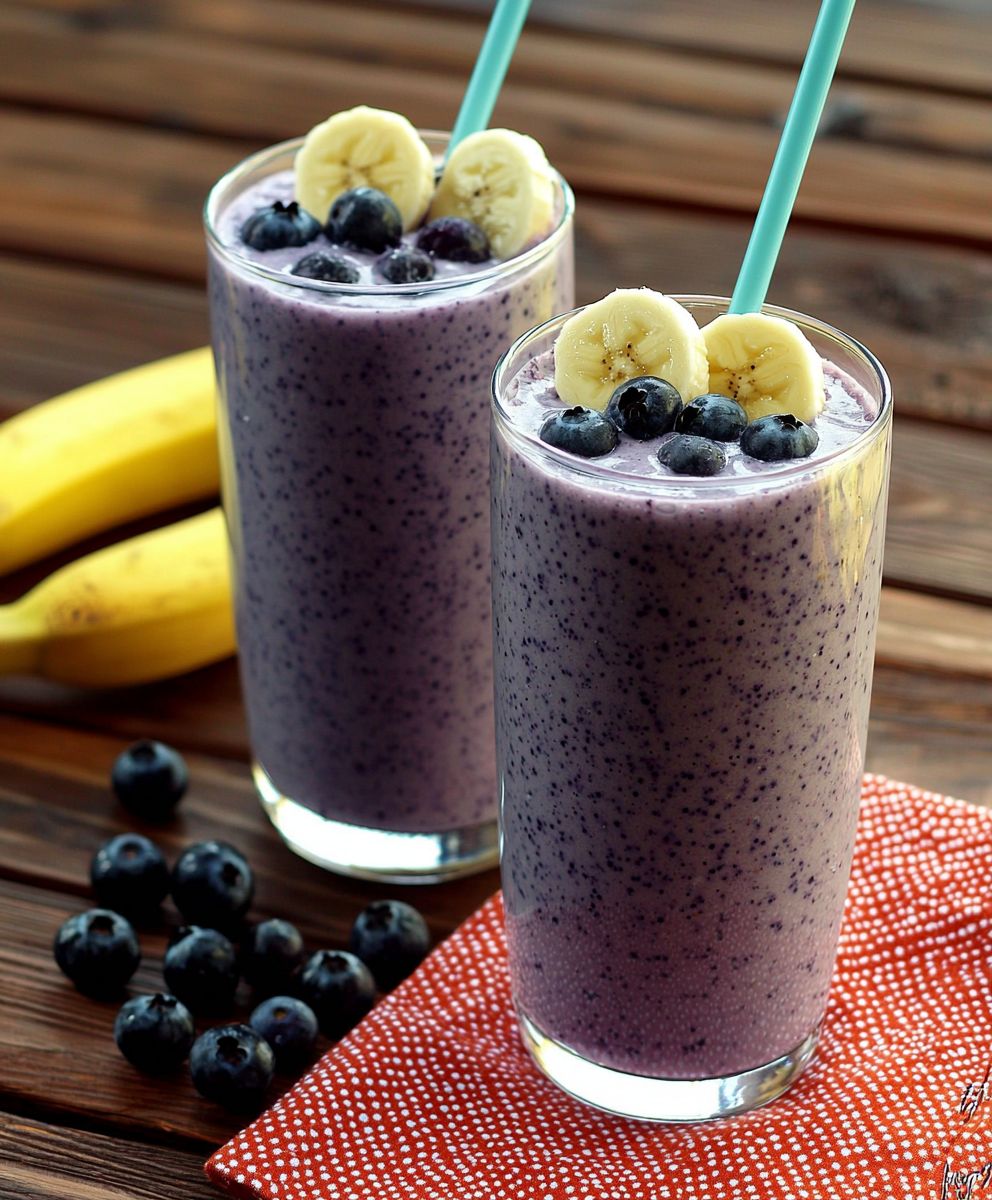 Bananen Blaubeer Proteinshake