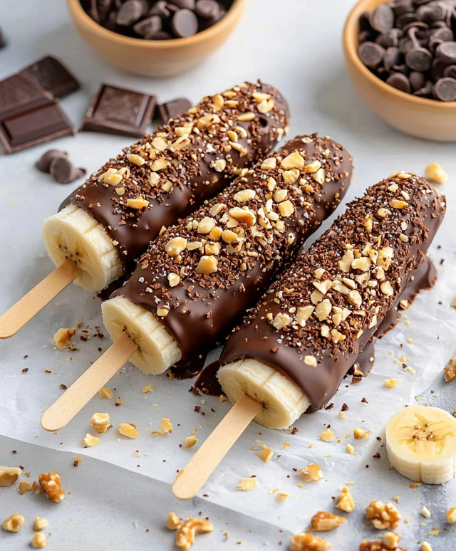 Schokoladenüberzogene gefrorene Bananen: Ein köstlicher Snack für heiße Tage