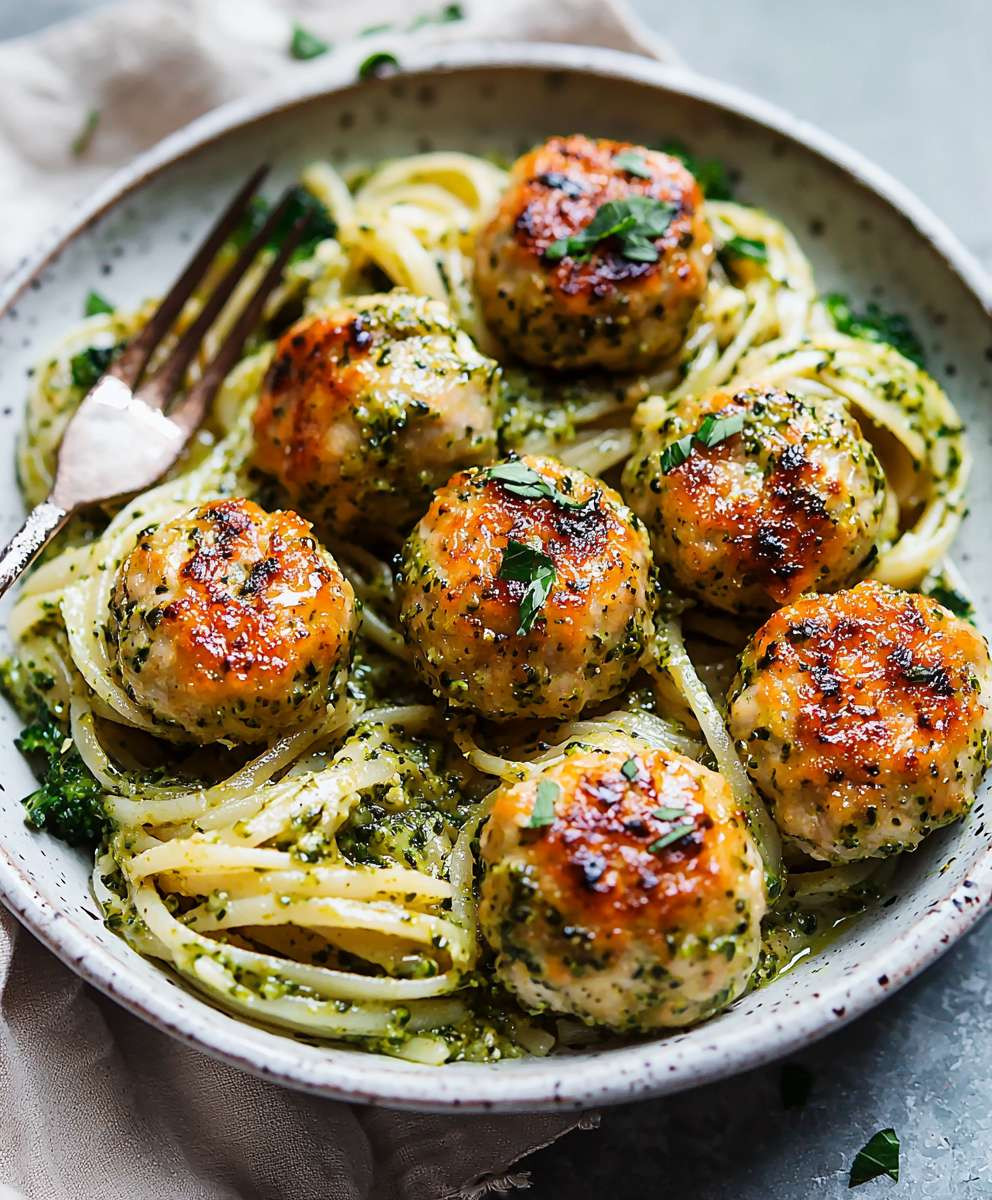 Hähnchenfleischbällchen mit Brokkoli-Pesto