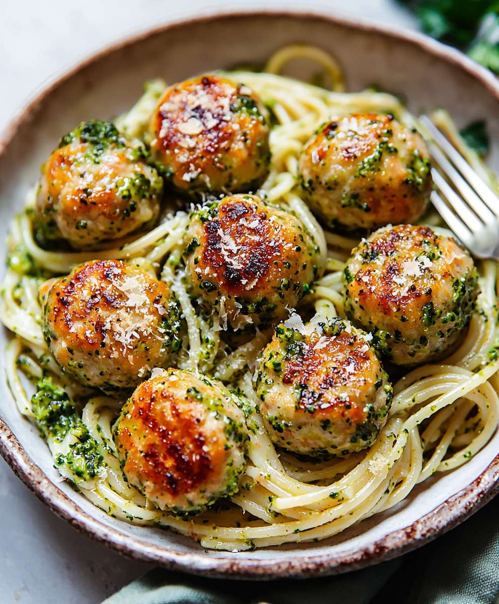 Hähnchenfleischbällchen mit Brokkoli-Pesto